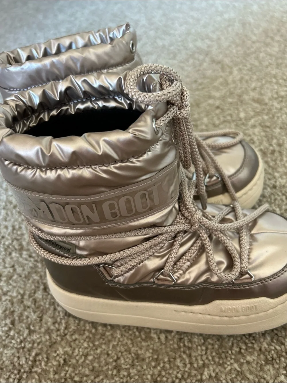 Moon Boot Kids Metallic Rose Gold Puffy Winter Boots